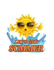 summer sun with sunglasses png. transparent design -suitable for shirt design.