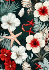 Tropical Floral Seashell Pattern Design