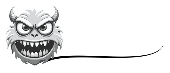 Scary Furry Monster Face with Sharp Teeth - Halloween Vector Art