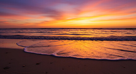 Obraz premium A beach at sunset with colorful sky and gentle waves