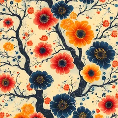 there is a colorful floral pattern with many flowers on it
