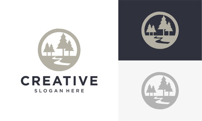 river and forest vector logo