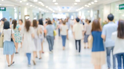 Blurred Motion of People Walking in a Modern Shopping Mall Corridor