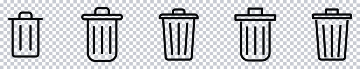 Delete, Trash, Bin, Trashcan, Dustbin, vector icon set.