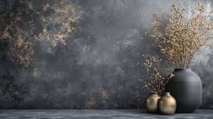 A refined, luxurious charcoal gray background with subtle gold accents, creating an understated elegant atmosphere 