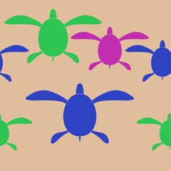 Horizontal decorative  colored turtle. Hand drawn.