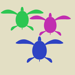 Stylized colored turtles. Hand drawn.