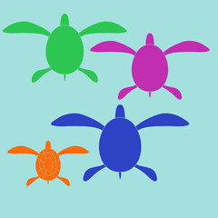 Cartoon  colored turtle. Hand drawn.