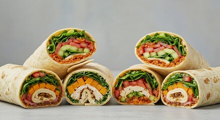Fototapeta premium Delicious healthy wraps vibrant colors appetizing arrangement. AI Generated