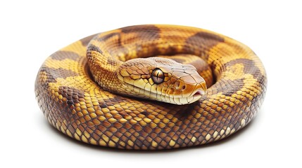 Obraz premium A image of a coiled snake on a white background long title This image showcases the intricate details and natural patterns of a coiled snake in a