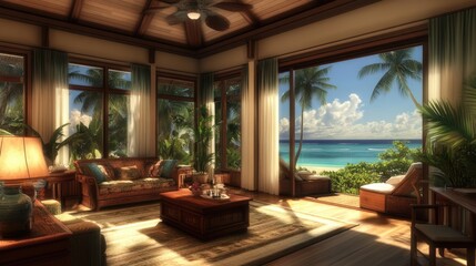 Tropical Getaway: Luxurious Beachfront Living Room
