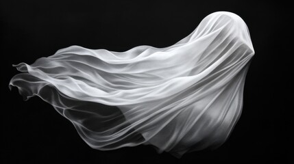 Fototapeta premium A ghostly figure with flowing white fabric against a black background. illustration