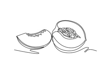 Peach. Fruits concept. Single line draw design. Vector graphic illustration