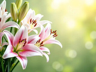 Fototapeta premium White lilies. Green nature background.