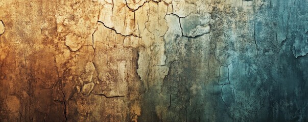 Obraz premium A weathered cracked wall background blending beige and blue tones.