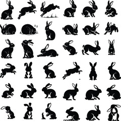 Easter rabbit silhouette vector set Rabbit silhouettes cute black rabbit Silhouette set ,On White big collection of rabbit silhouettes
