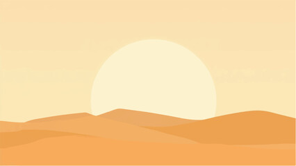 Desert landscape. Desert and sunset sky. Sand desert landscape with heat sun and dune. Vector illustration.