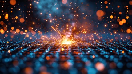 Obraz premium Abstract Sparkler Explosion on Dark Background with Blue and Orange Bokeh