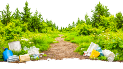 Litter cleanup in nature forest path environmental initiative isolated on transparent background