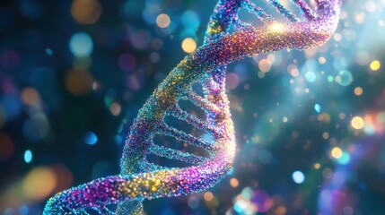 Dna helix enlarged model in bright colors and spots, Generative AI.