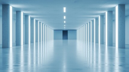 Fototapeta premium Futuristic Blue Corridor: Illuminated Architectural Design