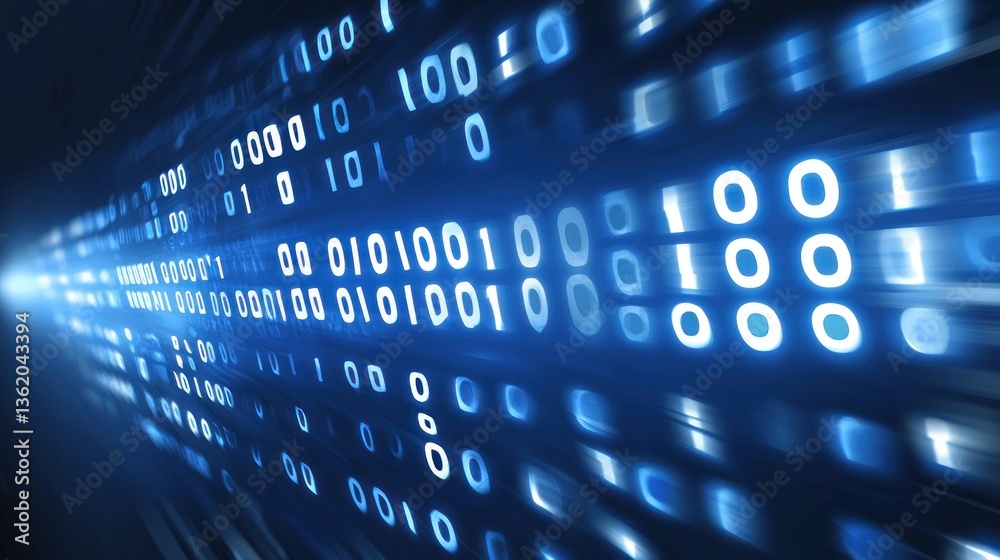 Poster abstract digital data stream: binary code in motion