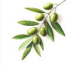 Close-up of olives with olive leaves, isolated on white background