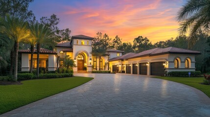 Luxurious estate home at sunset (1)