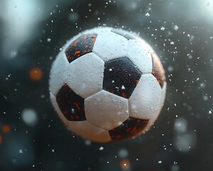 Fototapeta premium A detailed image showing a soccer ball with snowy effects