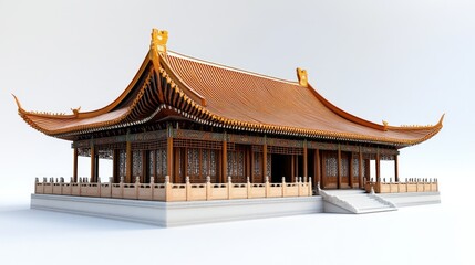 Obraz premium Traditional Asian Architecture with Intricate Roof Design and Elegant Wooden Frame Structure