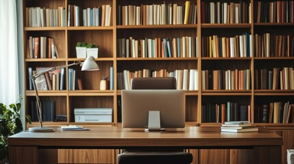 Modern Home Office with Bookshelves and Computer