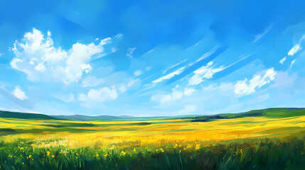 Obraz premium A Vibrant Summer Meadow Under a Blue Sky