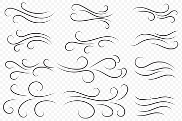 Wind icSet wind blow line icon. Blowing wind outline icons. Windy weather symbol, logo - vectoron set on Transparent Background. EPS 10.