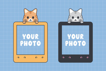 Adorable Kawaii Cat Photo Frame. Cute Digital Template for Pictures and Social Media