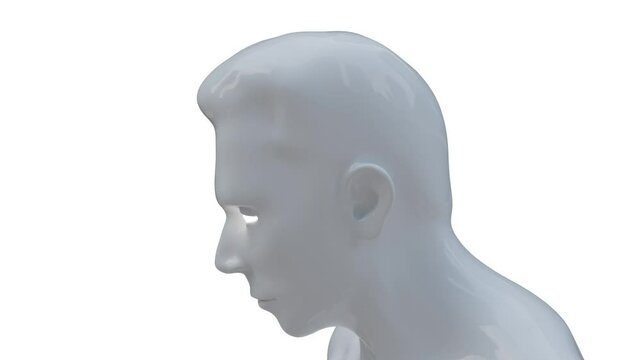 A mannequin come to life. White man on a blank background.