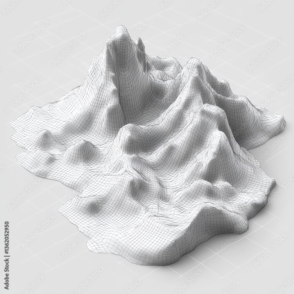 Aufkleber abstract wireframe mountain landscape on grid - minimalist design with subtle lighting and clean aes
