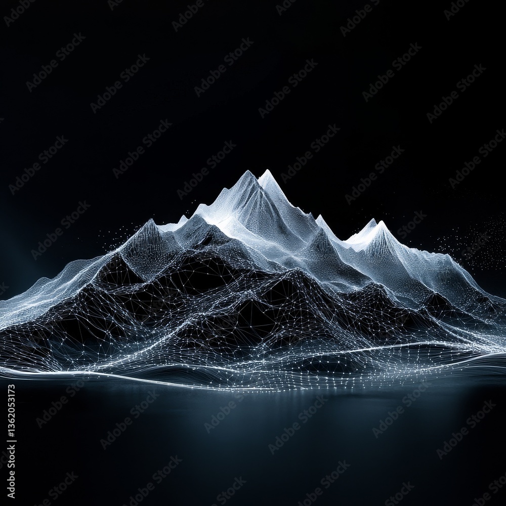 Aufkleber Abstract Wireframe Mountain Range: A Digital Landscape of Connected Points and Lines in a Minimalist Design