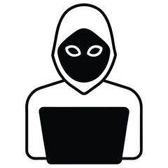 A masked figure with a laptop, representing cybercrime and hacking threats