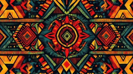 vibrant african tribal pattern seamless ethnic background with abstract symbols in red yellow green