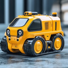 Compact Yellow Autonomous Vehicle: A Futuristic Concept for Construction or Exploration Missions
