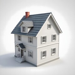 3D Illustration Close Up View of Two-Storey House Property with Grey Roof
