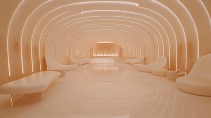 Fototapeta premium Serene Spa Interior: A Tranquil Oasis of Peach-Colored Curves and Soft Lighting