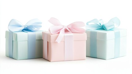 Fototapeta premium Colorful Gift Boxes with Bow Ties on White Background for Celebrations and Special Occasions