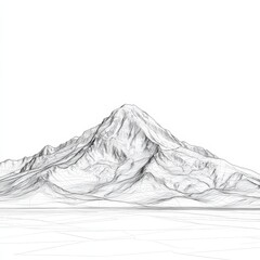 Minimalist Mountainscape: Black and White Contour Drawing of a Mountain Range on White Background