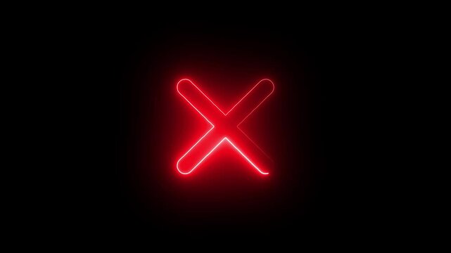  An Animation of glowing neon Cross lines isolated .
Neon red wrong icon with looping animation