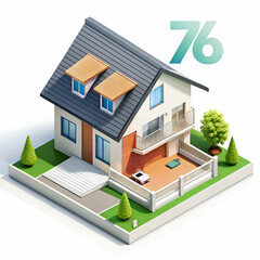 Isometric house rendering isolated on transparent background  

