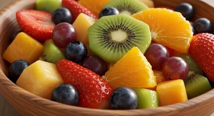 Colorful Tropical Fruit Salad in Wooden Bowl - Healthy Snack