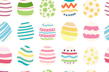 Easter eggs seamless pattern. Cute painted Easter eggs background. Stock vector holiday illustration isolated on white background.