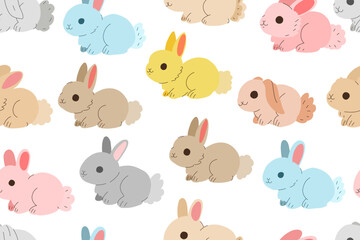 Cute Easter bunny rabbit seamless pattern background. Little cartoon hare rabbit animal. Colored flat vector card illustration.