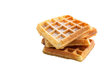 Steaming Belgian Waffle with Dripping Syrup on a Plain Background.